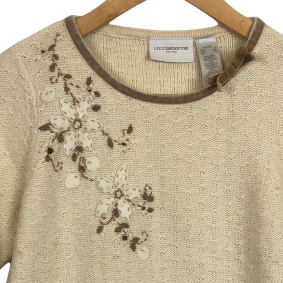 Liz Claiborne Knit Women’s Sweater Sz Petite Small Angora Blend Applique Floral - Picture 4 of 8